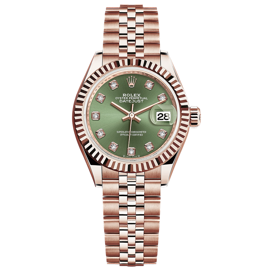 Rolex 1:1 Super Clone Lady-Datejust Olive-Green Diamond Dial Fluted Bezel 28mm 279175