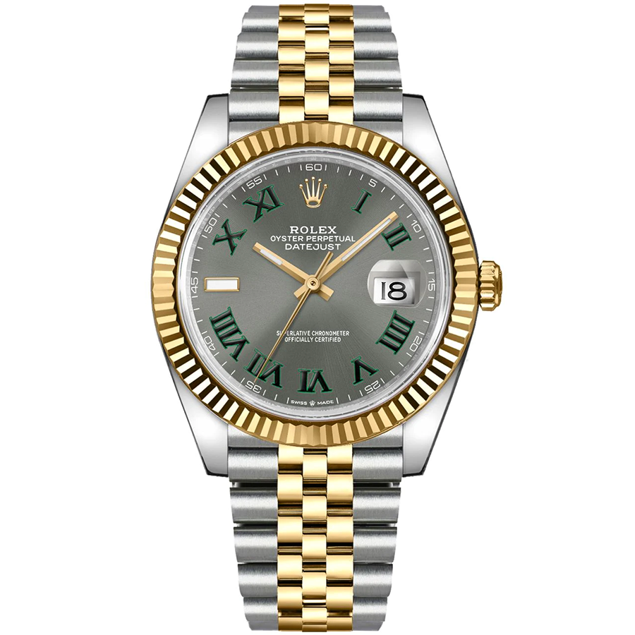 Rolex 1:1 Super Clone Datejust 41mm Slate Roman Numeral Dial Fluted Bezel 126333