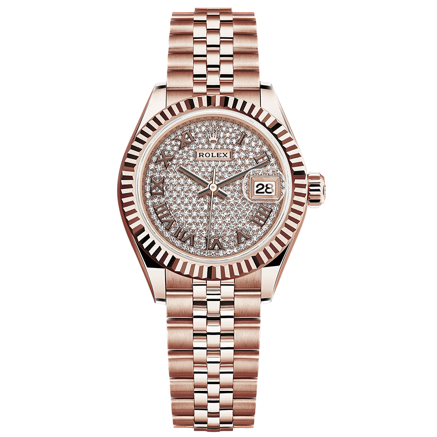 Rolex 1:1 Super Clone Lady-Datejust Diamond-Paved Roman Numeral Dial Fluted Bezel 28mm 279175