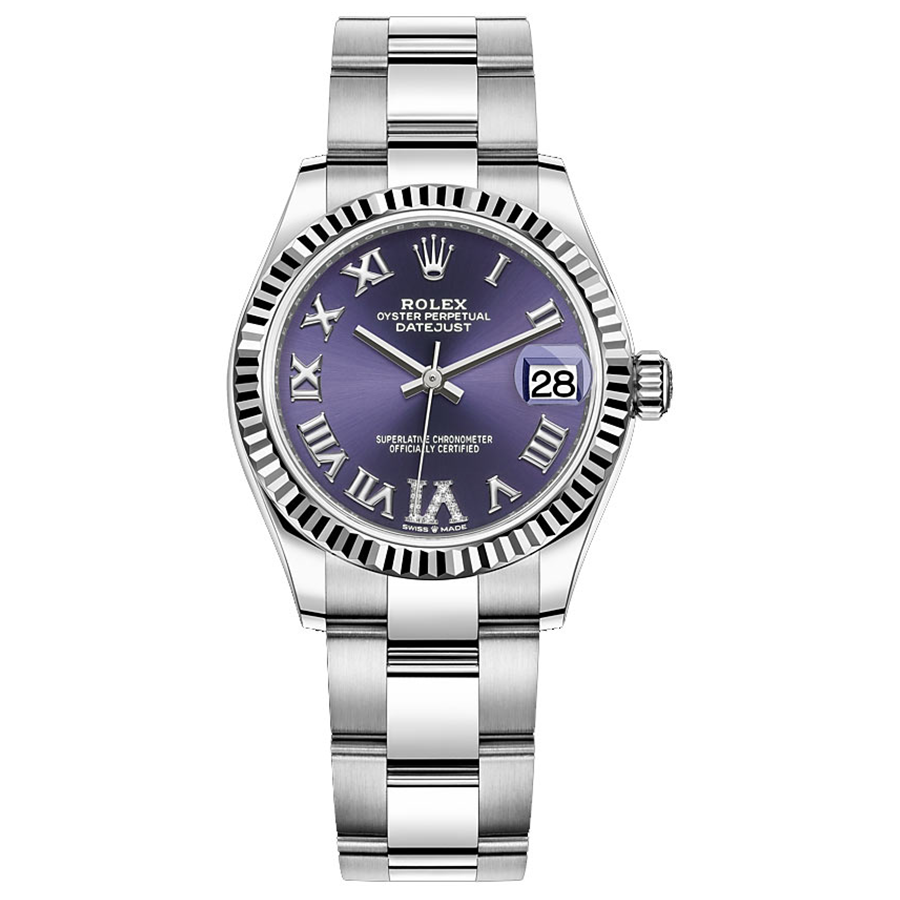 Rolex 1:1 Super Clone Datejust Purple Roman Numeral Dial Fluted Bezel 31mm 278274