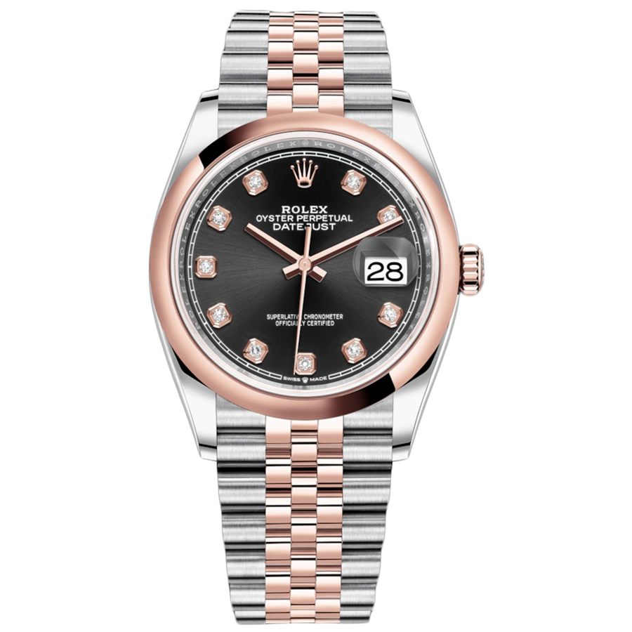 Rolex 1:1 Super Clone Datejust Black Diamond Dial Domed Bezel 36mm 126201