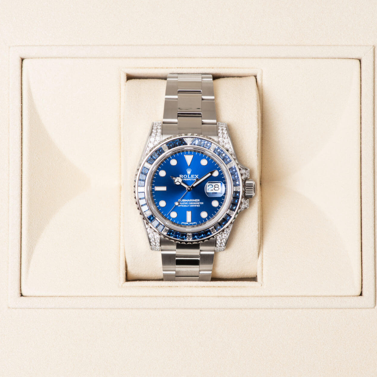 Rolex 1:1 Super Clone Submariner Date 116659 SABR 18K White Gold Diamonds Sapphires UNWORN