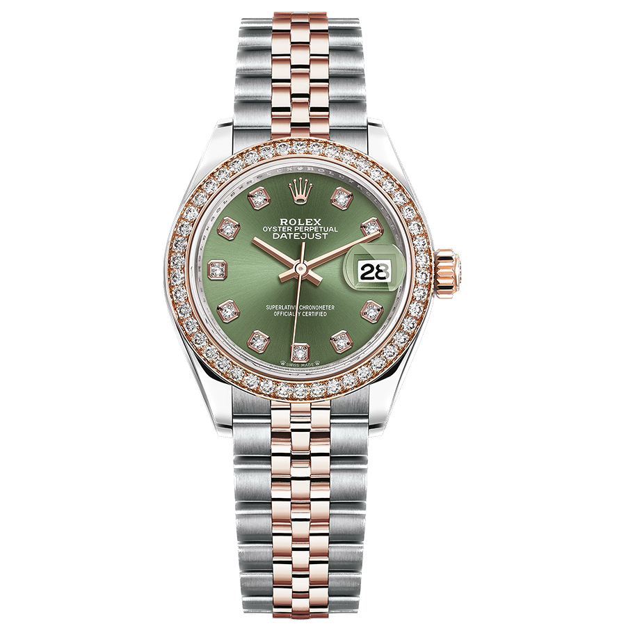 Rolex 1:1 Super Clone Lady-Datejust Olive-Green Diamond Dial Diamond Bezel 28mm 279381RBR