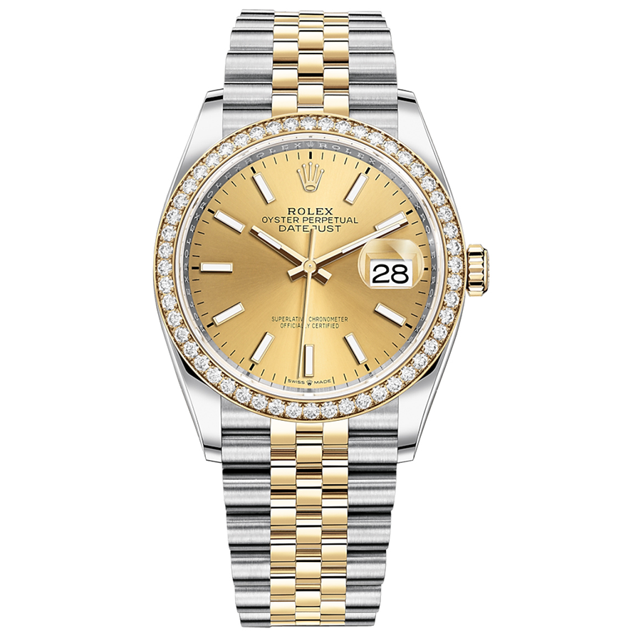 Rolex 1:1 Super Clone Datejust Champagne Dial Diamond Bezel 36mm 126283RBR