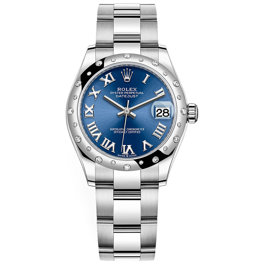 Rolex 1:1 Super Clone Datejust Bright Blue Roman Numeral Dial Diamond-Set Bezel 31mm 278344RBR