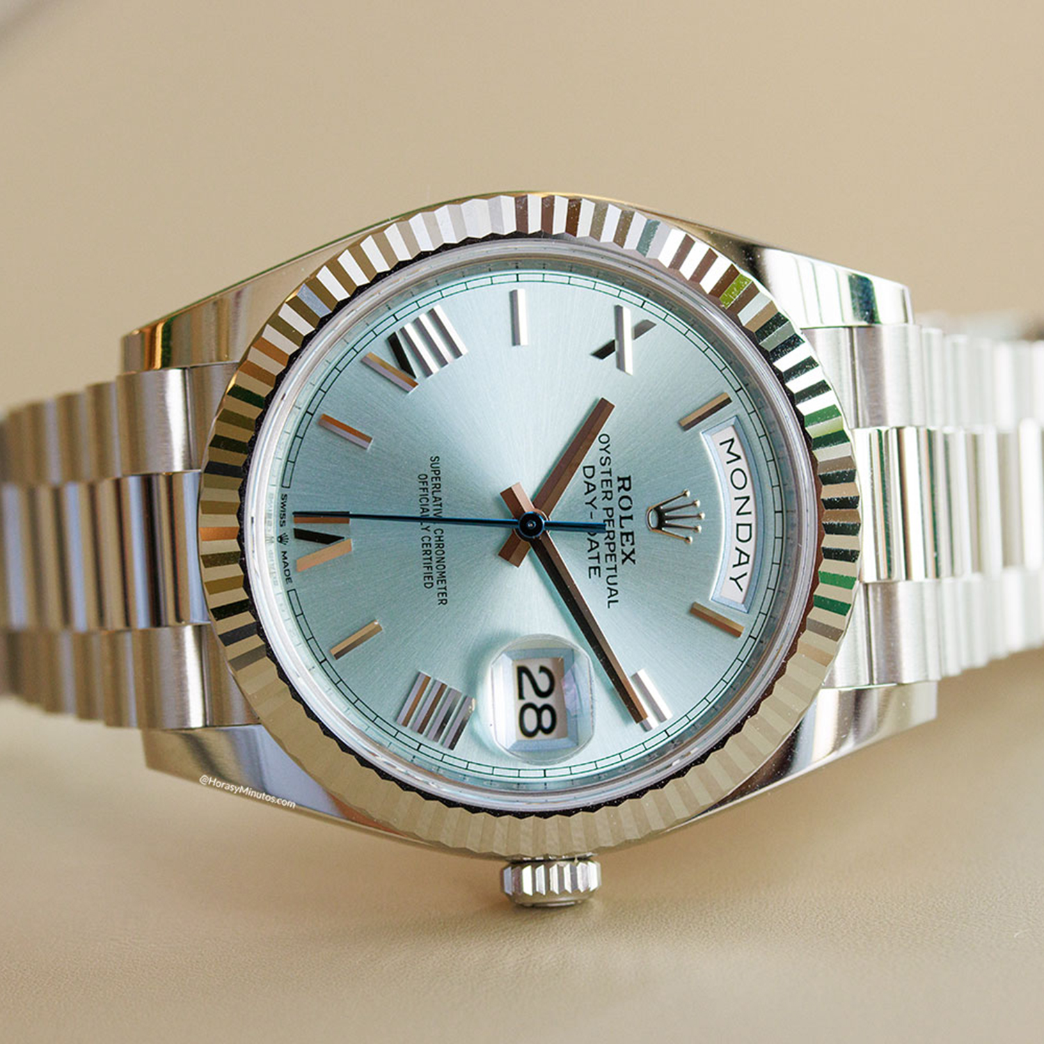 Rolex 1:1 Super Clone Oyster Perpetual Day-Date President 40mm in Platinum with Ice-Blue Dial Men's Watch 228236-0012 New