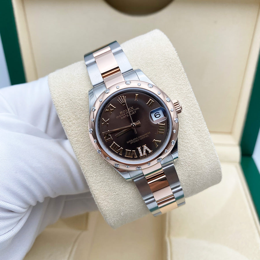 Rolex 1:1 Super Clone Datejust 31mm Chocolate Diamond Roman Dial Rose/Diamond Bezel 278341RBR