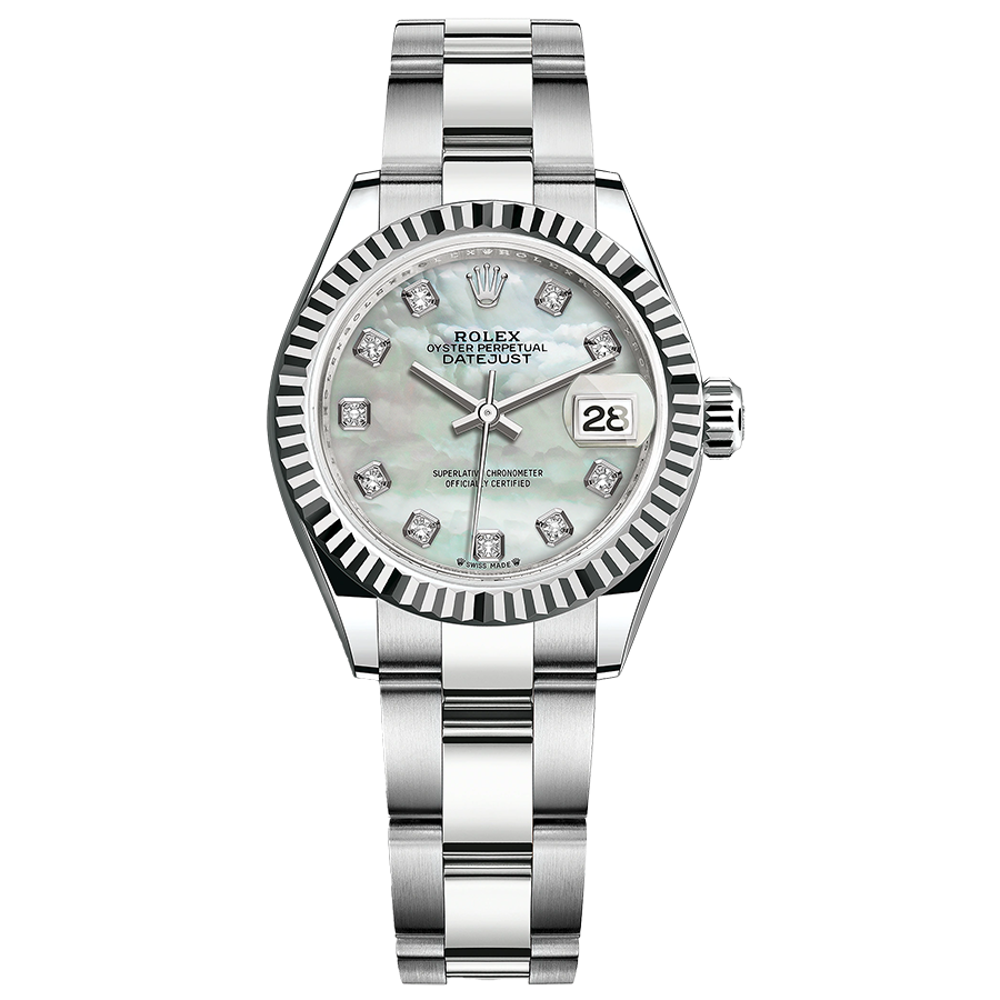 Rolex 1:1 Super Clone Lady-Datejust Mother Of Pearl Diamond Dial Fluted Bezel 28mm 279174