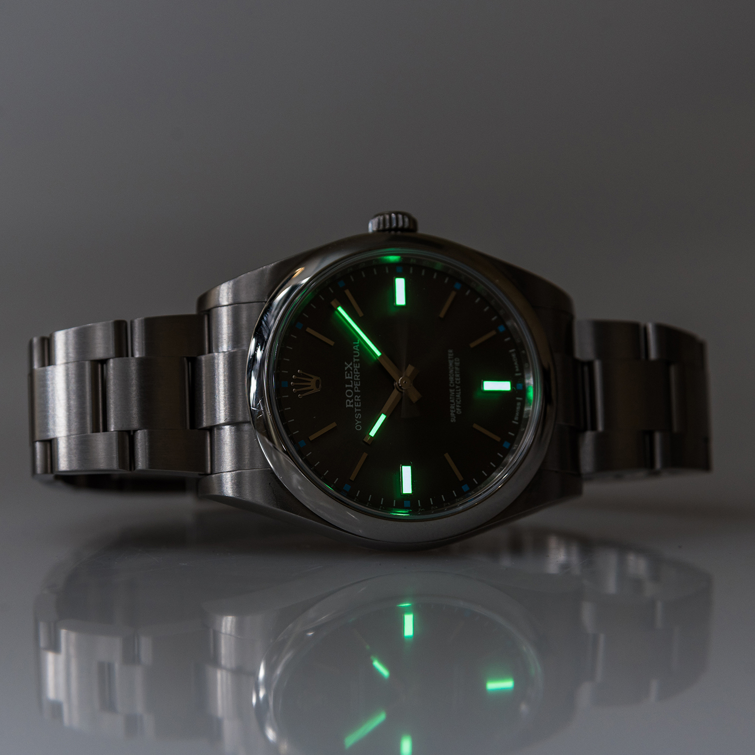 Rolex 1:1 Super Clone Oyster Perpetual 39mm Dark Rhodium Dial Watch 114300-0001