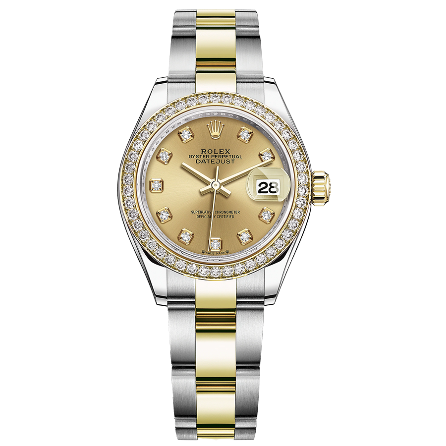 Rolex 1:1 Super Clone Lady-Datejust Champagne Diamond Dial Diamond Bezel 28mm 279383RBR