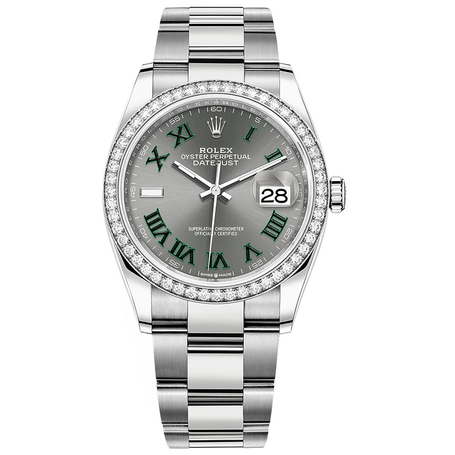 Rolex 1:1 Super Clone Datejust Slate Roman Numeral Dial Diamond Bezel 36mm 126284RBR
