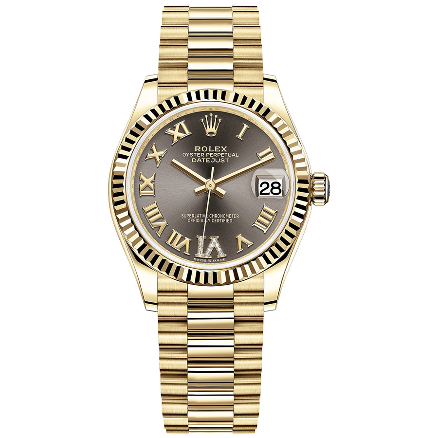 Rolex 1:1 Super Clone Datejust Dark Grey Diamond Roman Numeral Dial Fluted Bezel 31mm 278278