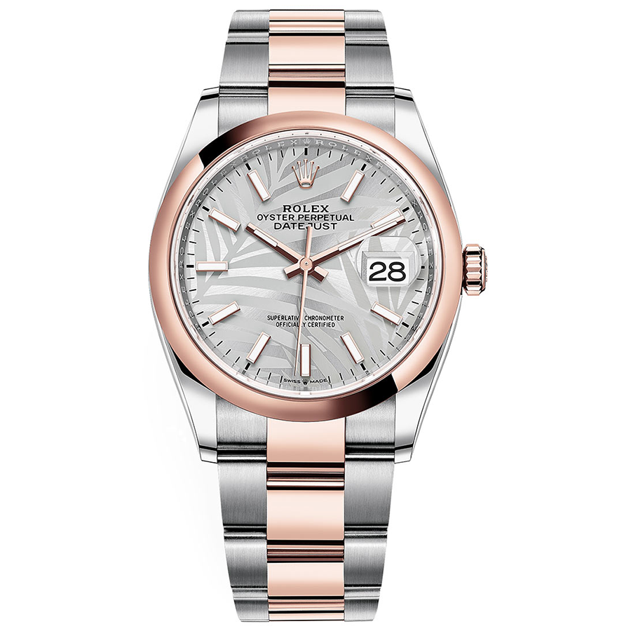 Rolex 1:1 Super Clone Datejust Silver Palm Motif Dial Domed Bezel 36mm 126201