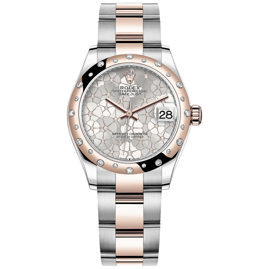 Rolex 1:1 Super Clone Datejust Silver Floral Motif Dial Diamond-Set Bezel 31mm 278341RBR