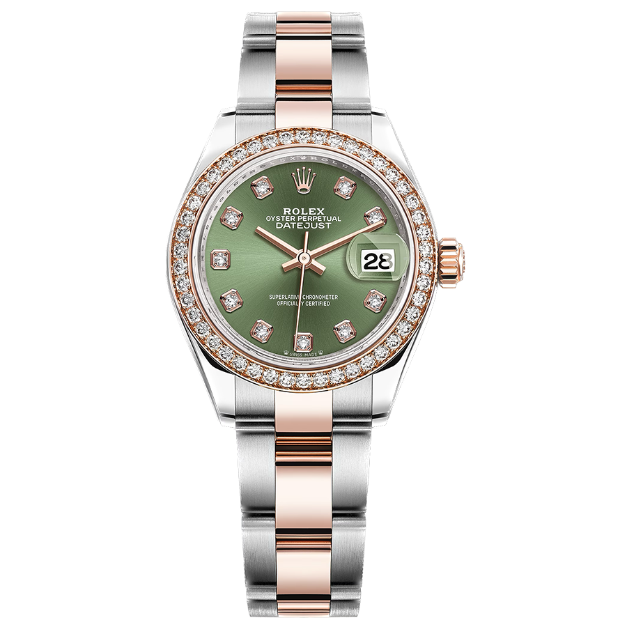 Rolex 1:1 Super Clone Lady-Datejust Olive-Green Diamond Dial Diamond Bezel 28mm 279381RBR