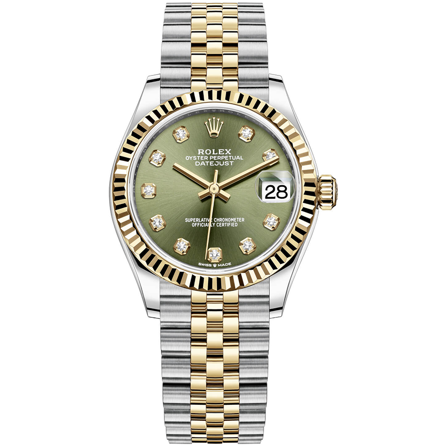 Rolex 1:1 Super Clone Datejust Olive Green Diamond Dial Fluted Bezel 31mm 278273