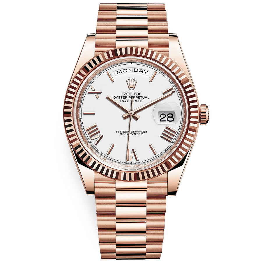 Rolex 1:1 Super Clone Day-Date 40 Presidential 228235 Fluted Bezel White Dial