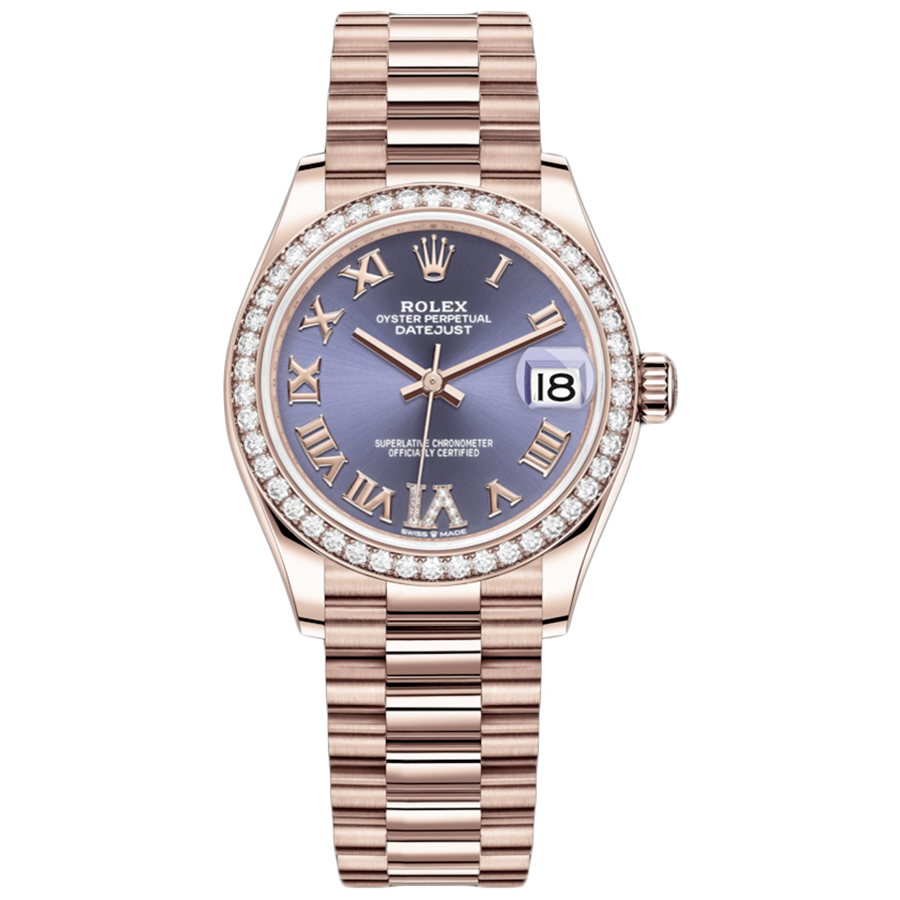 Rolex 1:1 Super Clone Datejust Purple Diamond Roman Numeral Dial Diamond Bezel 31mm 278285RBR