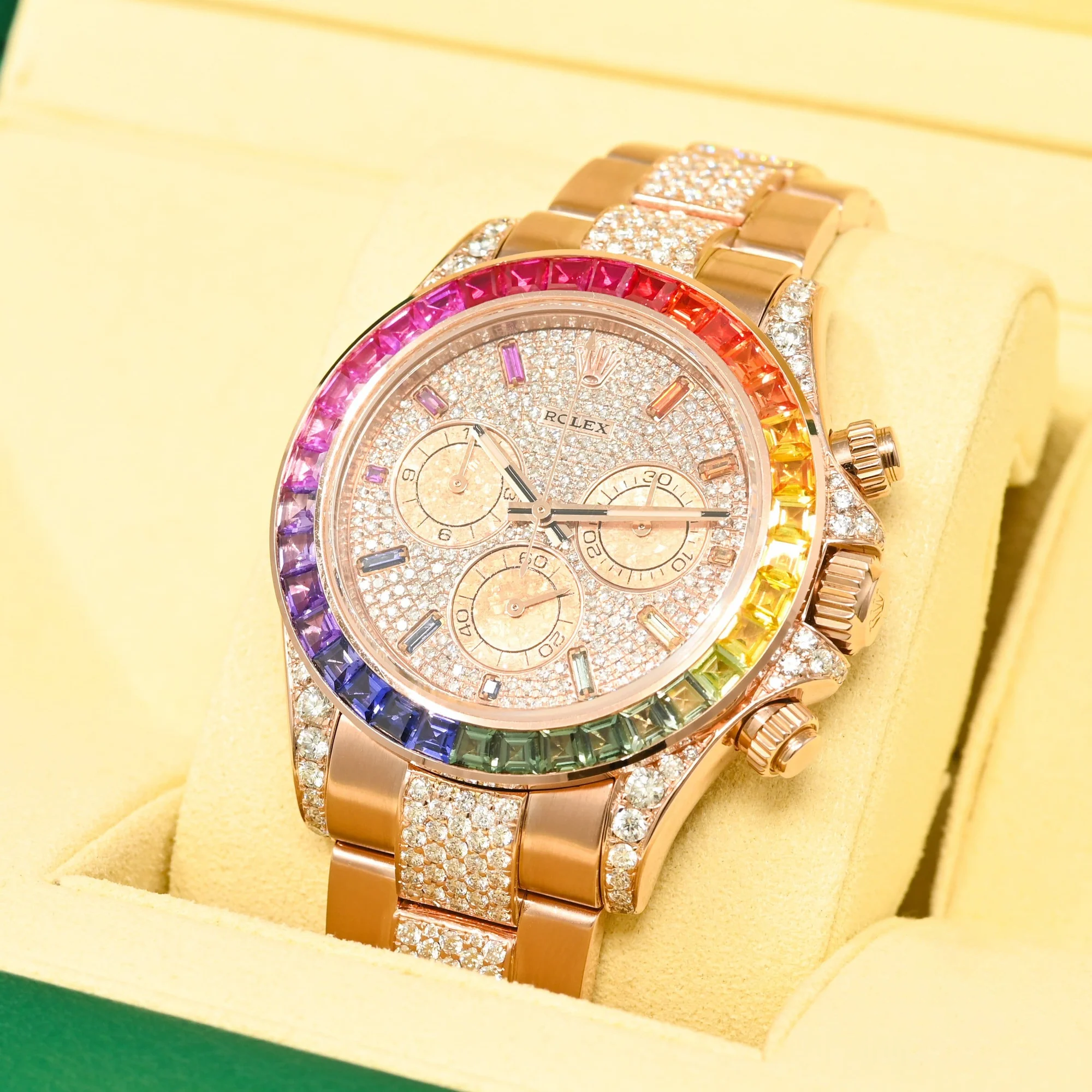 Rolex 1:1 Super Clone Cosmograph Daytona Rainbow Pave Rose Gold 116595rbow-0002