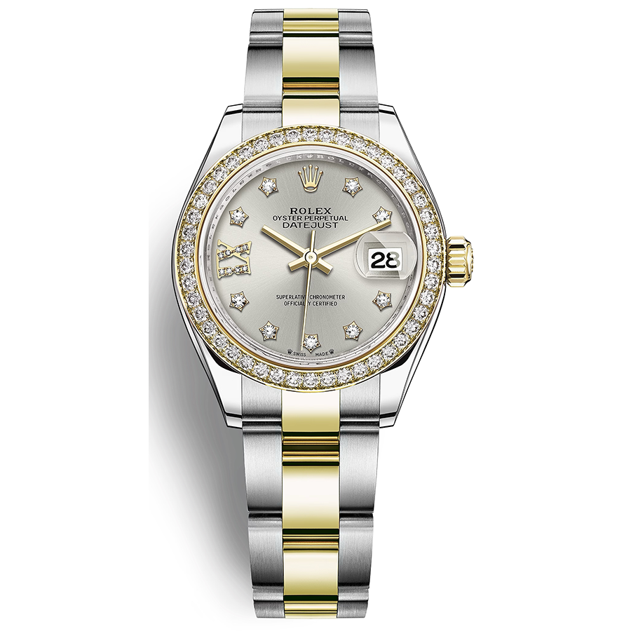 Rolex 1:1 Super Clone Lady-Datejust Silver Diamond Star Dial Diamond Bezel 28mm 279383RBR