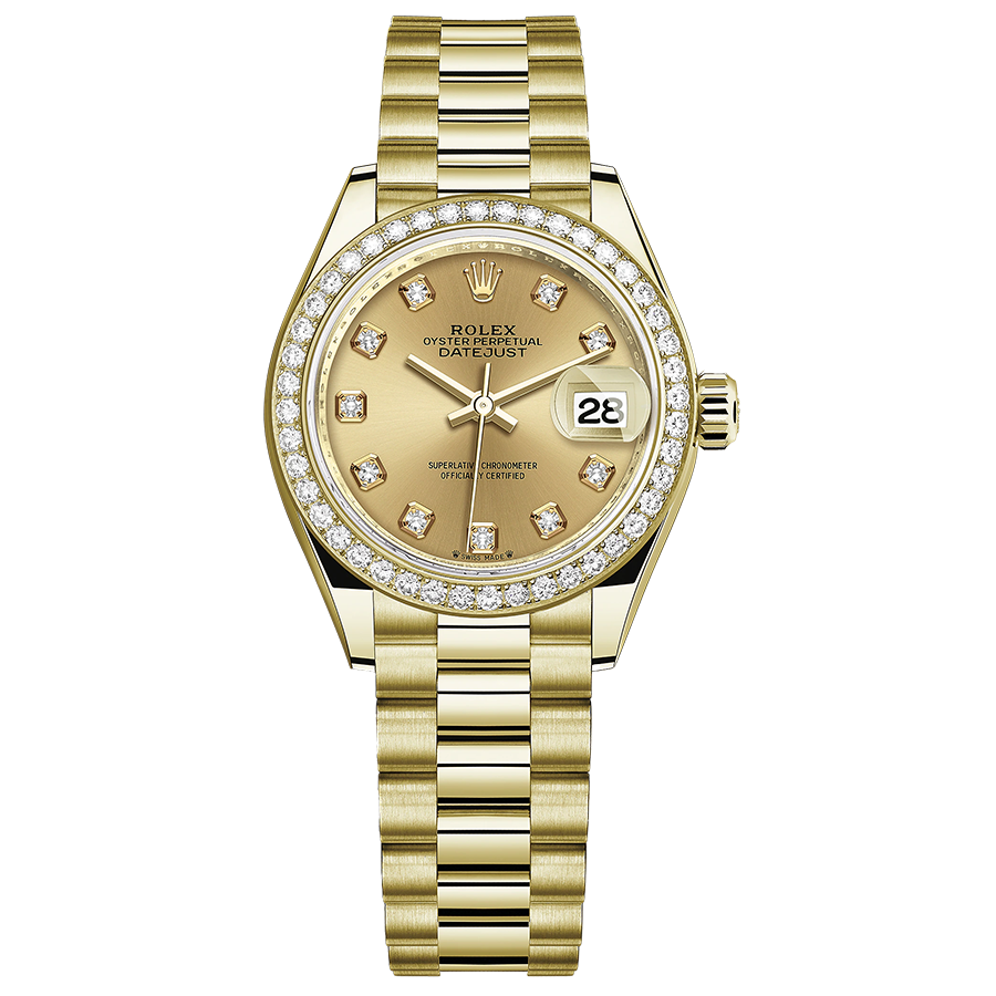 Rolex 1:1 Super Clone Lady-Datejust Champagne Diamond Dial Diamond Bezel 28mm 279138RBR