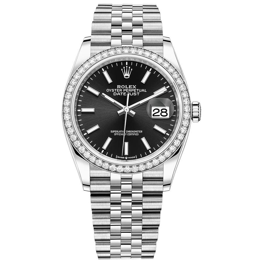 Rolex 1:1 Super Clone Datejust Black Dial Diamond Bezel 36mm 126284RBR