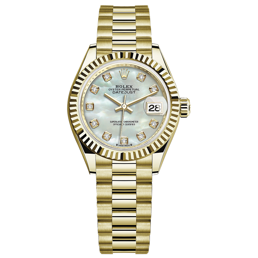 Rolex 1:1 Super Clone Lady-Datejust Mother Of Pearl Diamond Dial Fluted Bezel 28mm 279178