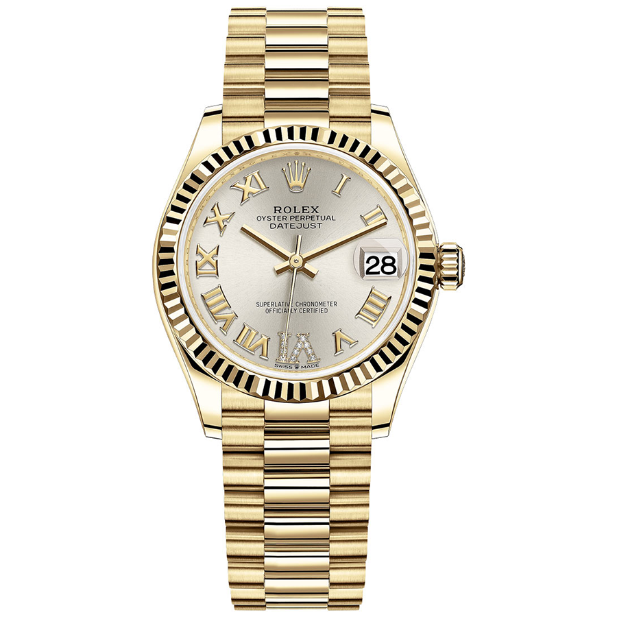 Rolex 1:1 Super Clone Datejust Silver Diamond Roman Numeral Dial Fluted Bezel 31mm 278278