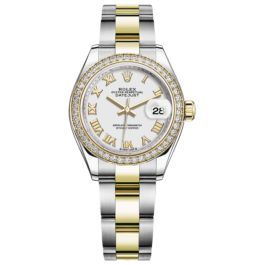 Rolex 1:1 Super Clone Lady-Datejust White Roman Numeral Dial Diamond Bezel 28mm 279383RBR