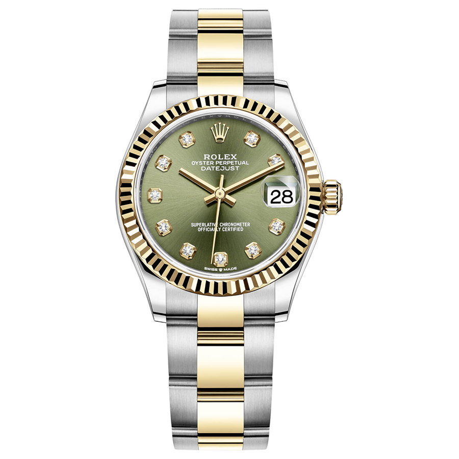 Rolex 1:1 Super Clone Datejust Olive Green Diamond Dial Fluted Bezel 31mm 278273