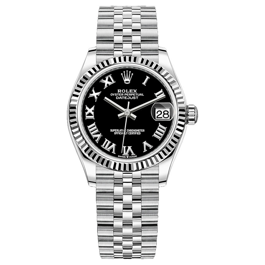 Rolex 1:1 Super Clone Datejust Black Roman Numeral Dial Fluted Bezel 31mm 278274