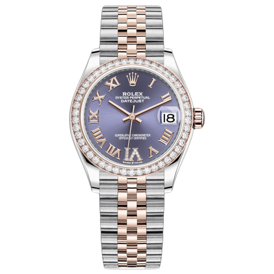 Rolex 1:1 Super Clone Datejust Purple Diamond Roman Numeral Dial Diamond Bezel 31mm 278381RBR