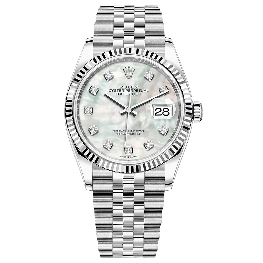 Rolex 1:1 Super Clone Datejust Mother Of Pearl Diamond Dial Fluted Bezel 36mm 126234
