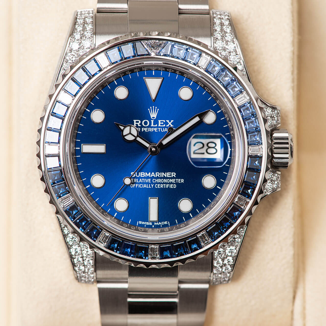 Rolex 1:1 Super Clone Submariner Date 116659 SABR 18K White Gold Diamonds Sapphires UNWORN