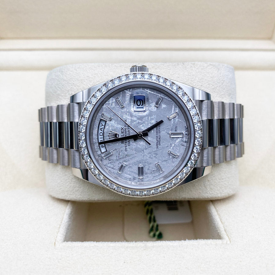Rolex 1:1 Super Clone Day-Date 40 Presidential 228349 Diamond Bezel Baguette Diamond Meteorite Dial