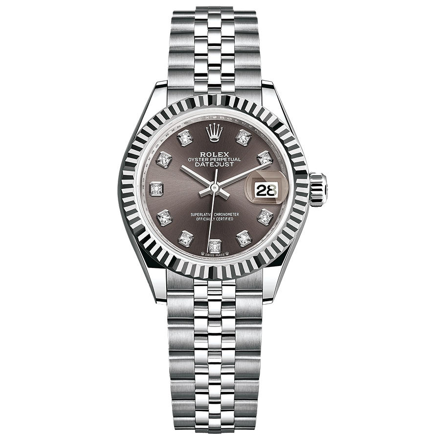 Rolex 1:1 Super Clone Lady-Datejust Dark Grey Diamond Dial Fluted Bezel 28mm 279174