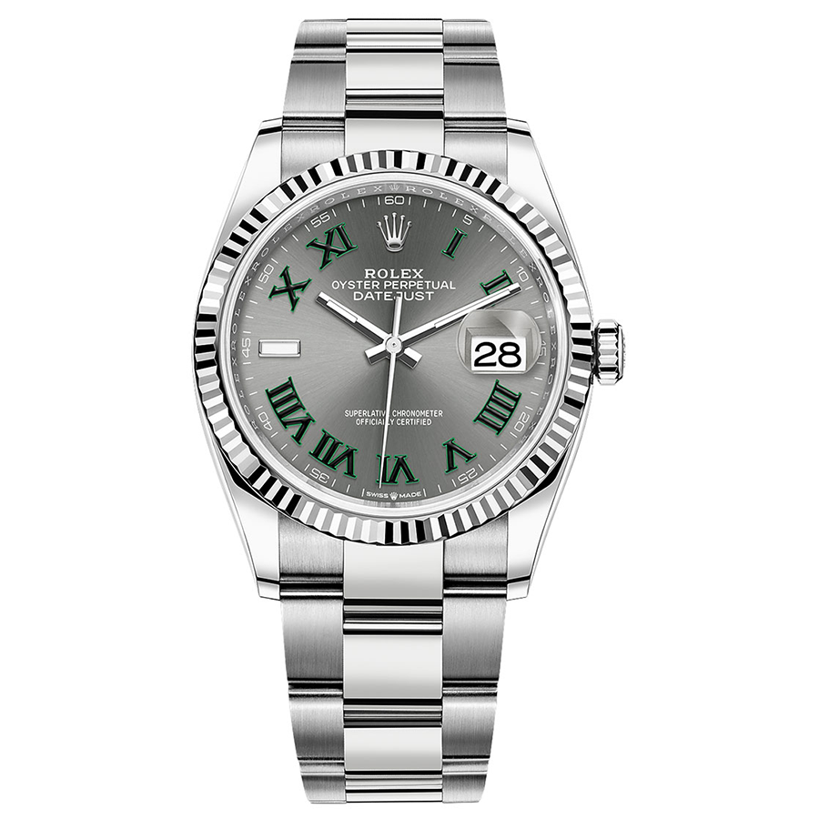 Rolex 1:1 Super Clone Datejust Slate Roman Numeral Dial Fluted Bezel 36mm 126234