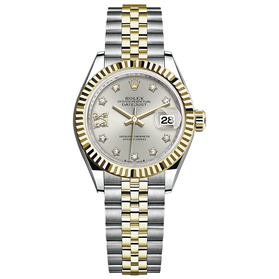Rolex 1:1 Super Clone Lady-Datejust Silver Diamond Star Dial Fluted Bezel 28mm 279173