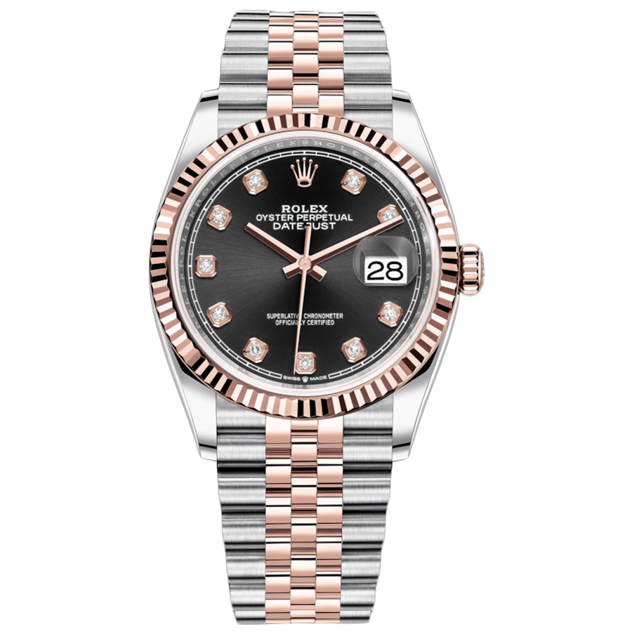 Rolex 1:1 Super Clone Datejust Black Diamond Dial Fluted Bezel 36mm 126231