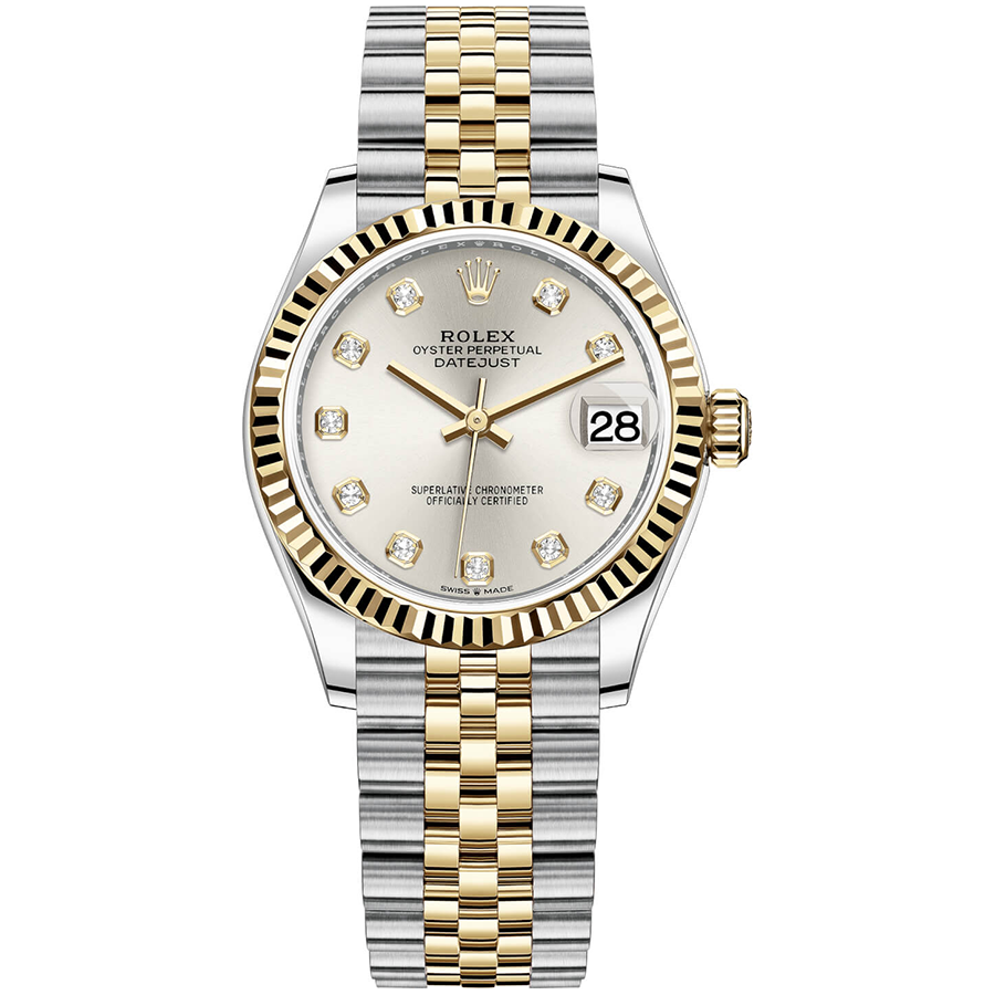 Rolex 1:1 Super Clone Datejust Silver Diamond Dial Fluted Bezel 31mm 278273