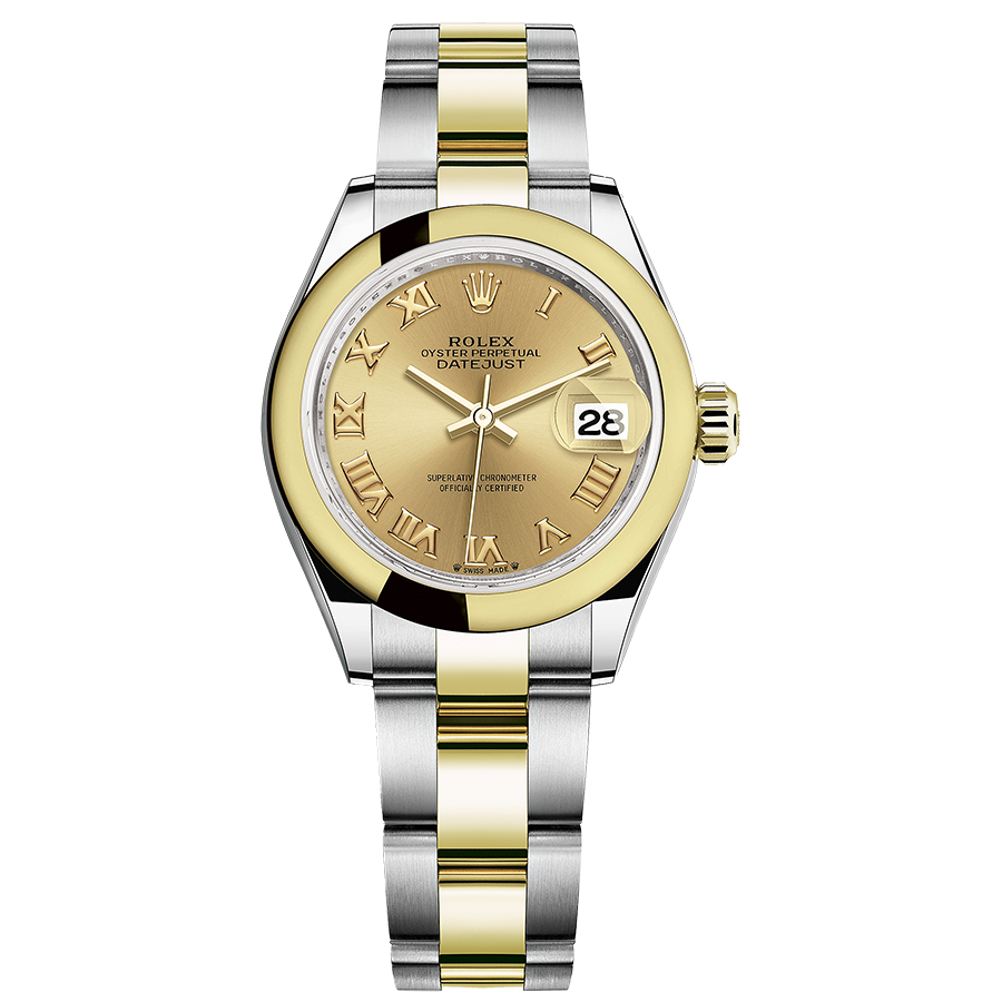Rolex 1:1 Super Clone Lady-Datejust Champagne Roman Numeral Dial Domed Bezel 28mm 279163