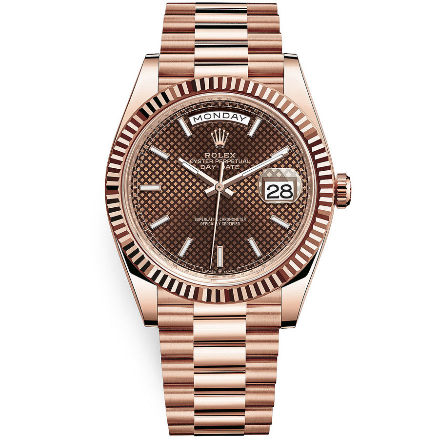 Rolex 1:1 Super Clone Day-Date 40 Presidential 228235 Fluted Bezel Chocolate Diagonal Motif Dial