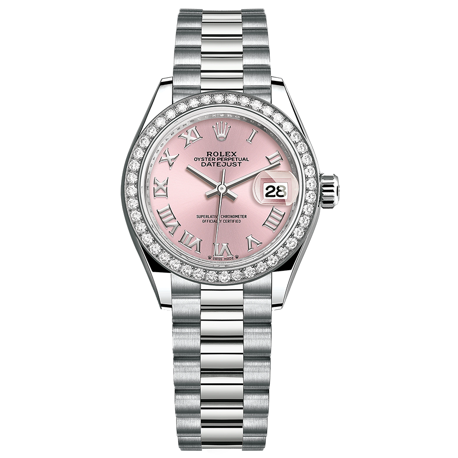 Rolex 1:1 Super Clone Lady-Datejust Pink Roman Numeral Dial Diamond Bezel 28mm 279139RBR