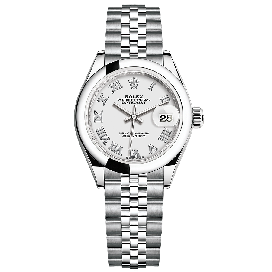 Rolex 1:1 Super Clone Lady-Datejust White Roman Numeral Dial Domed Bezel 28mm 279160