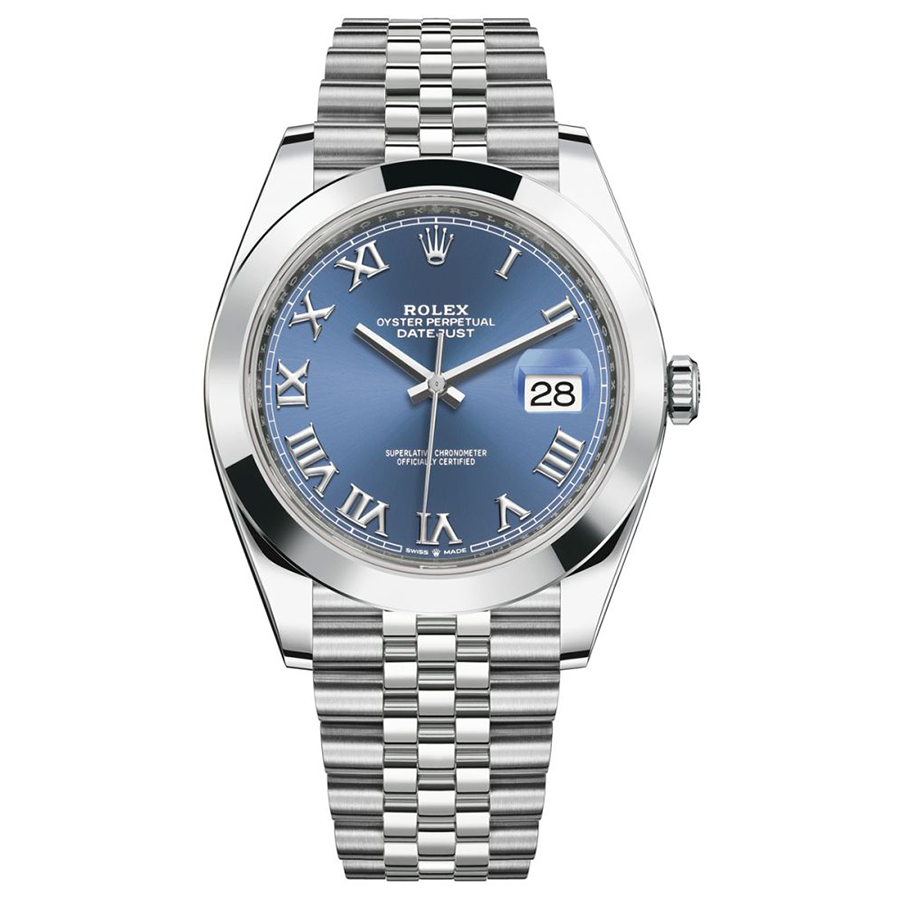 Rolex 1:1 Super Clone Datejust 41mm Azzurro Blue Dial Smooth Bezel 126300