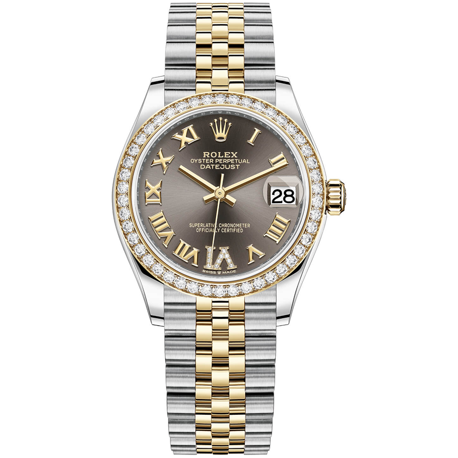 Rolex 1:1 Super Clone Datejust Dark Grey Diamond Roman Numeral Dial Diamond Bezel 31mm 278383RBR