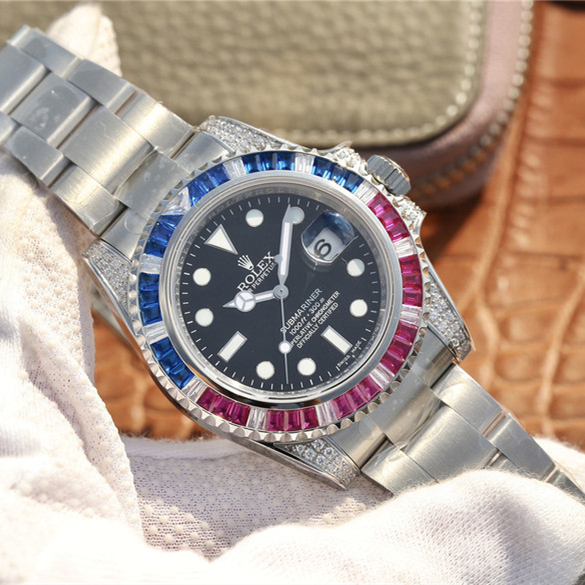 Rolex 1:1 Super Clone Submariner Silver Blue / Red Diamond 40mm