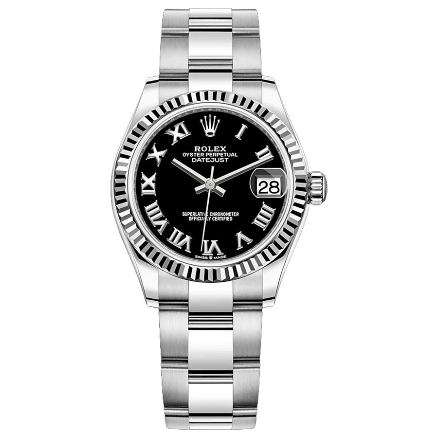 Rolex 1:1 Super Clone Datejust Black Roman Numeral Dial Fluted Bezel 31mm 278274