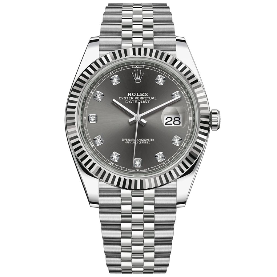 Rolex 1:1 Super Clone Datejust 41mm Slate Diamond Dial Fluted Bezel 126334