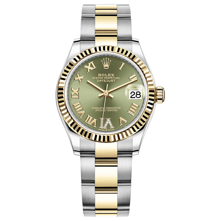 Rolex 1:1 Super Clone Datejust Olive Green Diamond Roman Numeral Dial Fluted Bezel 31mm 278273
